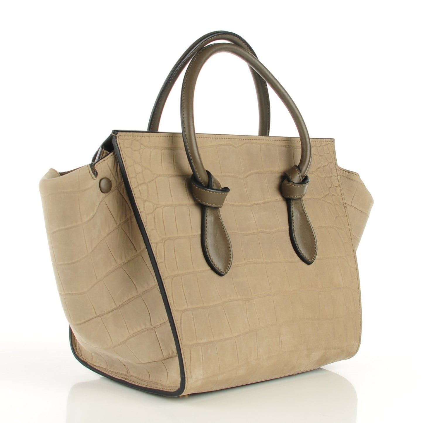 Smooth Calfskin Crocodile Embossed Nubuck Mini Tie Tote Grey