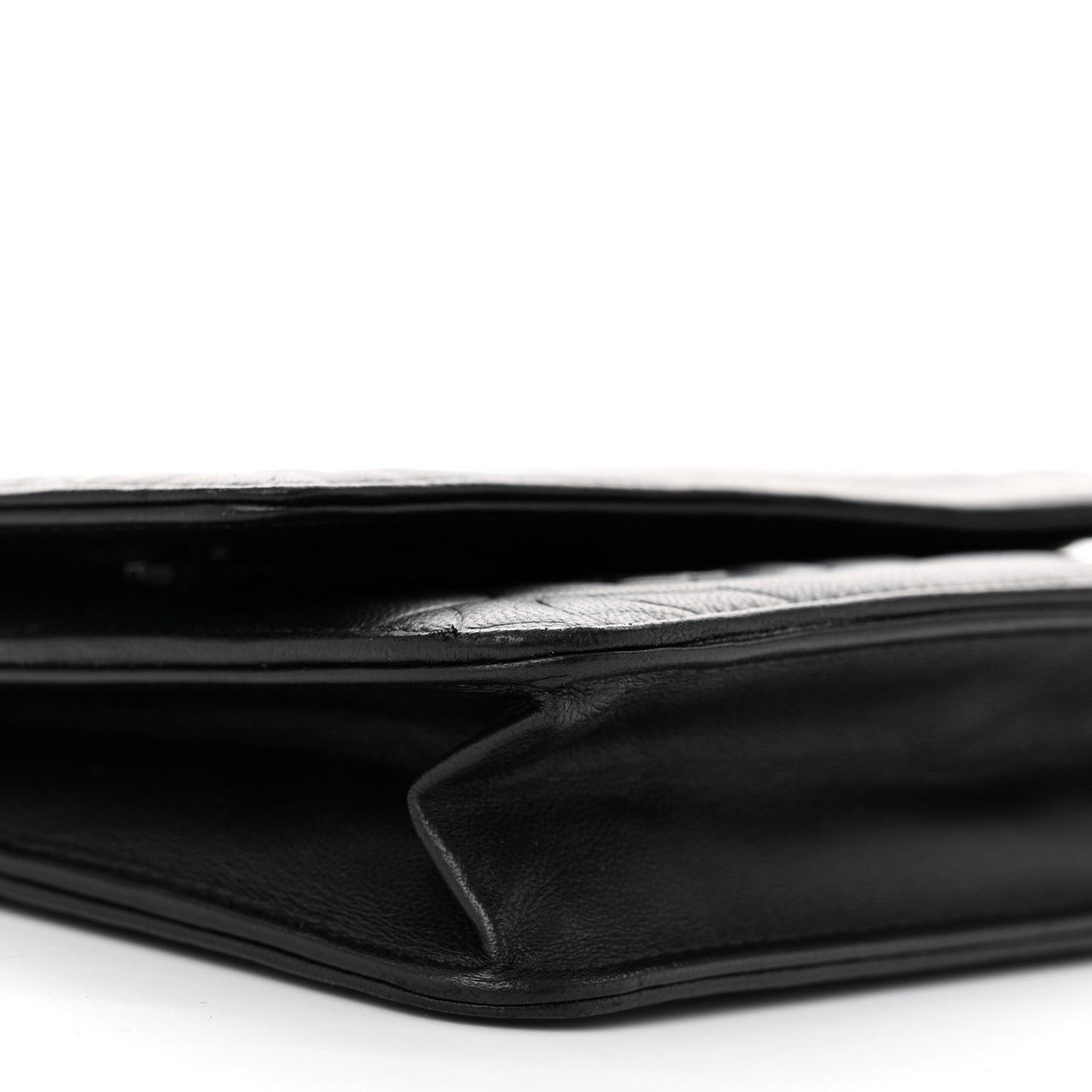 Lambskin Camellia Embossed Wallet On Chain WOC Black