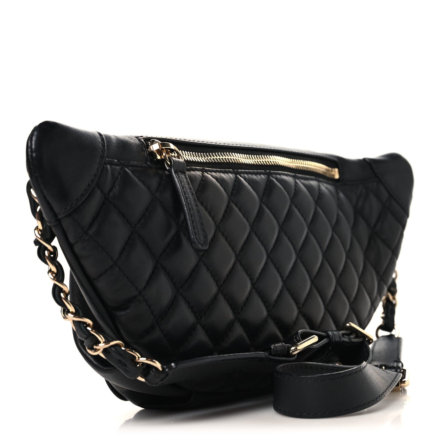 Lambskin Quilted Waist Bag Fanny Pack Black