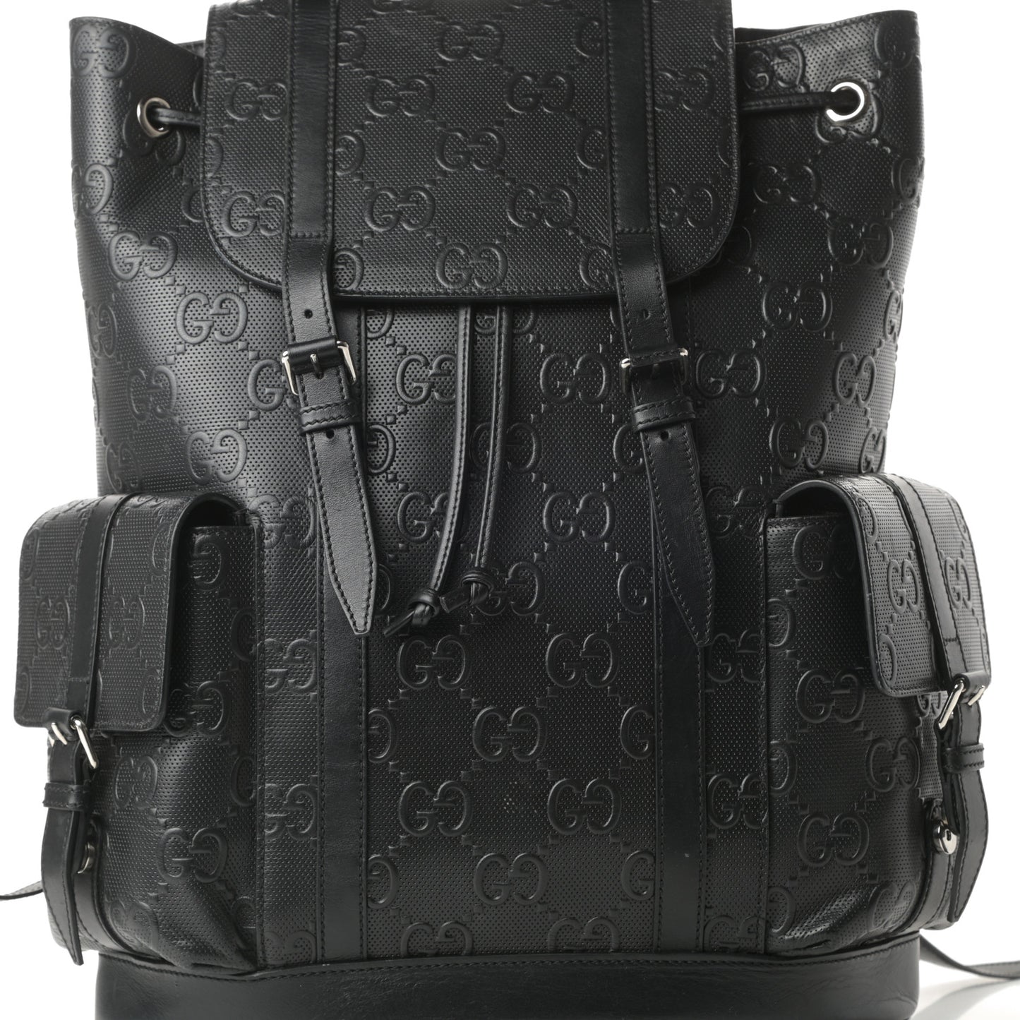 Calfskin GG Tennis Embossed Double Buckle Backpack Black