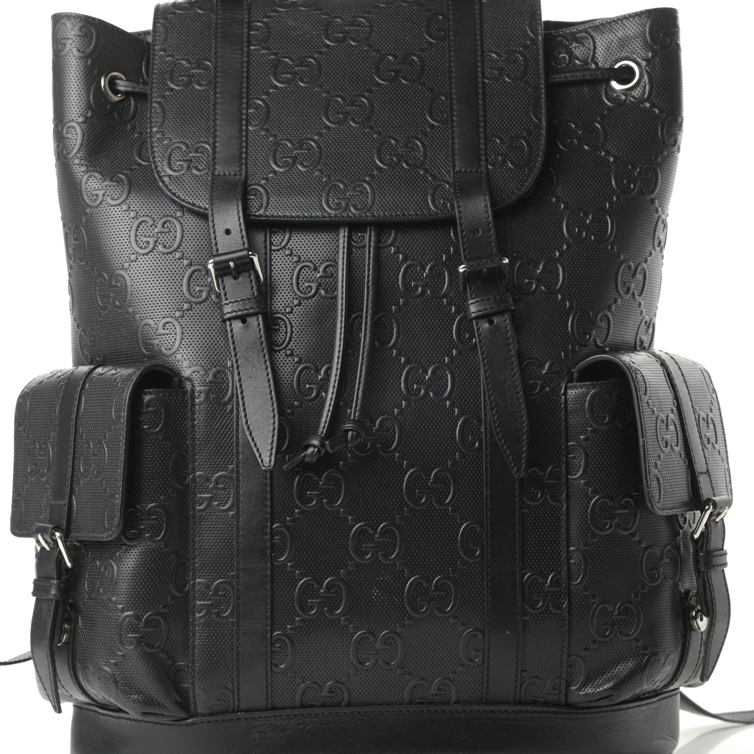 Gucci Calfskin GG Tennis Embossed Double Buckle Backpack Black 8 of 11