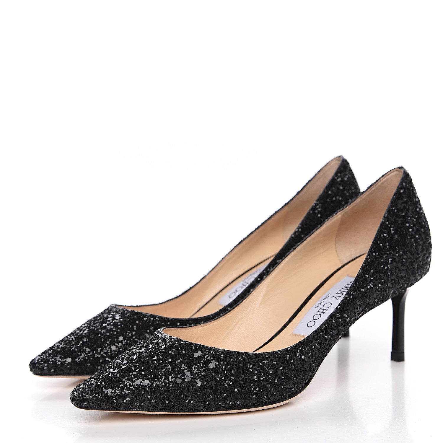 Jimmy Choo Glitter Pointy Toe Romy 60 Pumps 36.5 Black 3 of 8