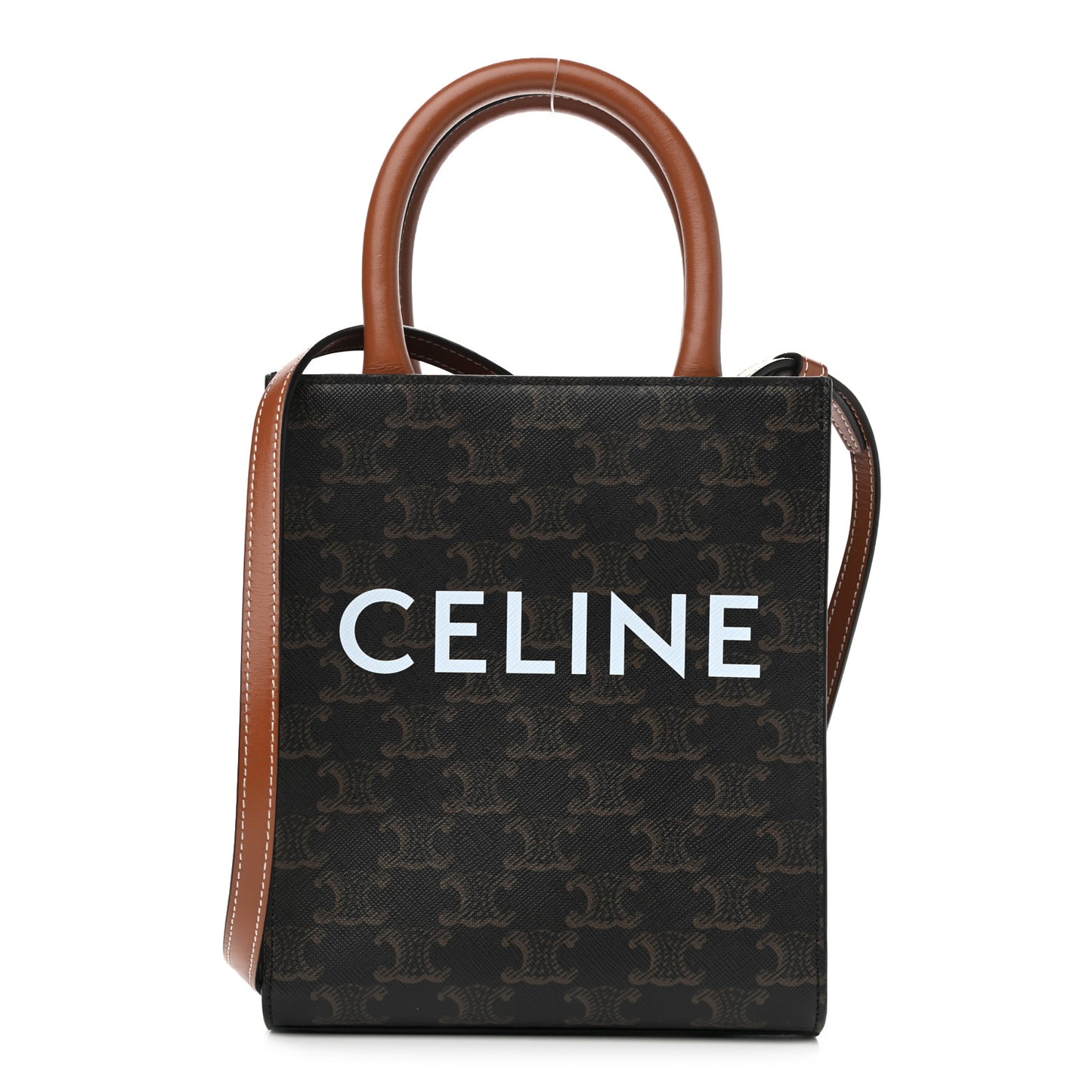 Triomphe Canvas Calfskin Mini Vertical Cabas Tan