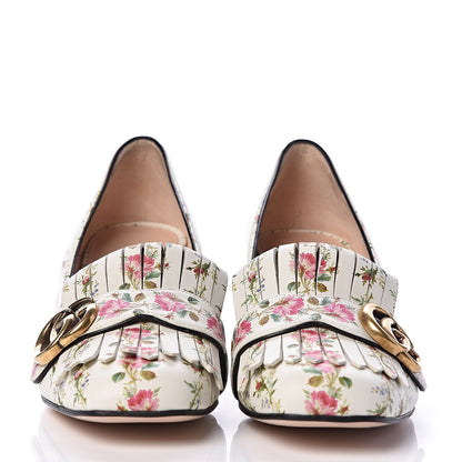 Gucci Calfskin Rose Print GG Marmont Fringe 50mm Loafer Pumps 37 Multicolor 2 of 8