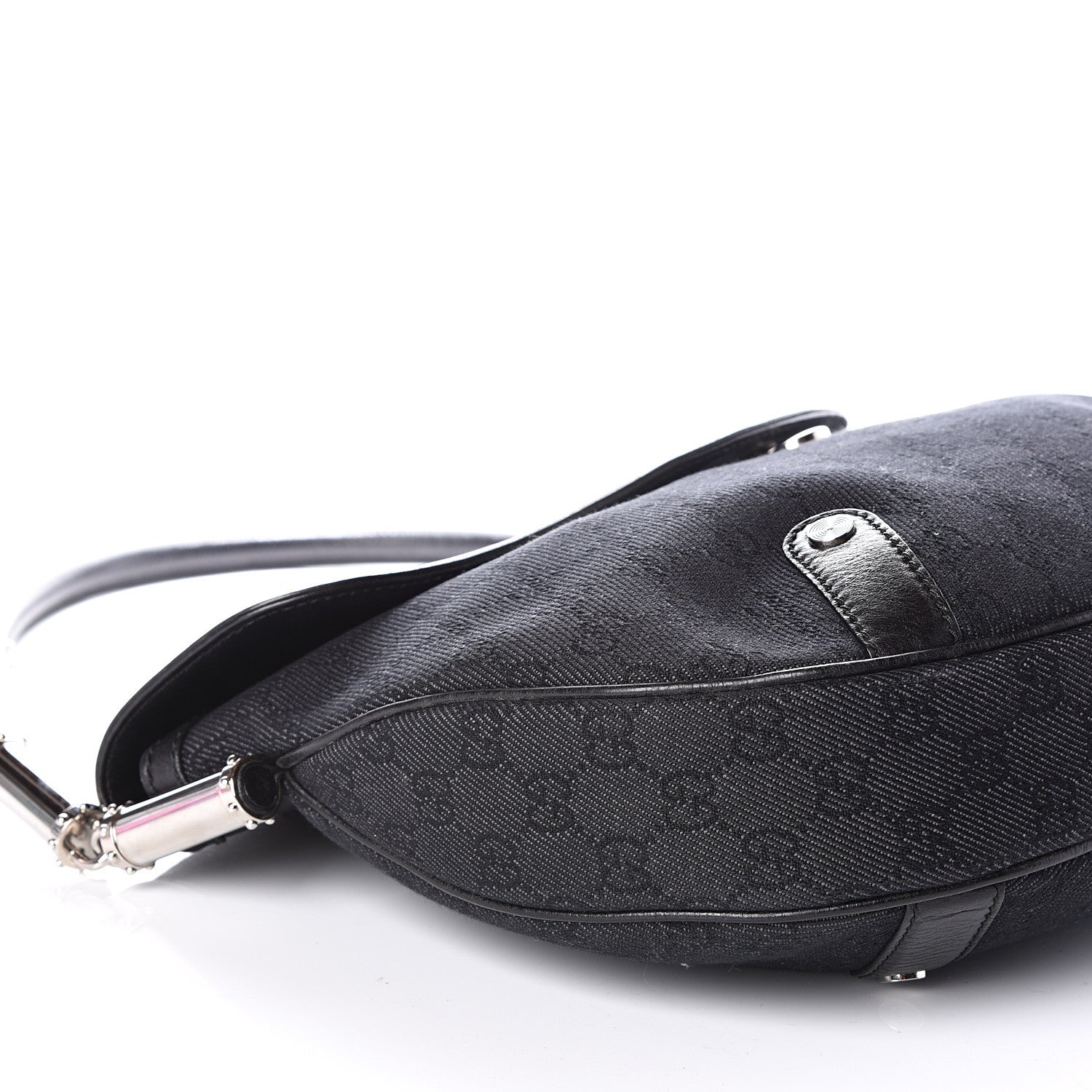 Gucci Denim Monogram Britt Tassel Shoulder Bag Black 8 of 13