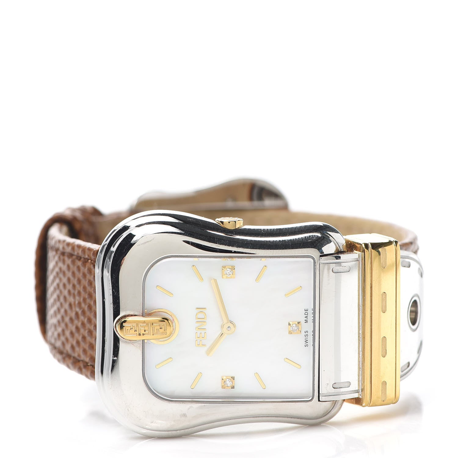 Fendi Stainless Steel Calfskin Diamond Mother of Pearl 33mm B.Fendi Buckle Quartz Watch 2 of 4