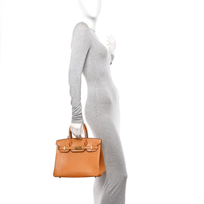 Hermes Ostrich Horseshoe Birkin 30 Cognac Rose Extreme 2 of 16