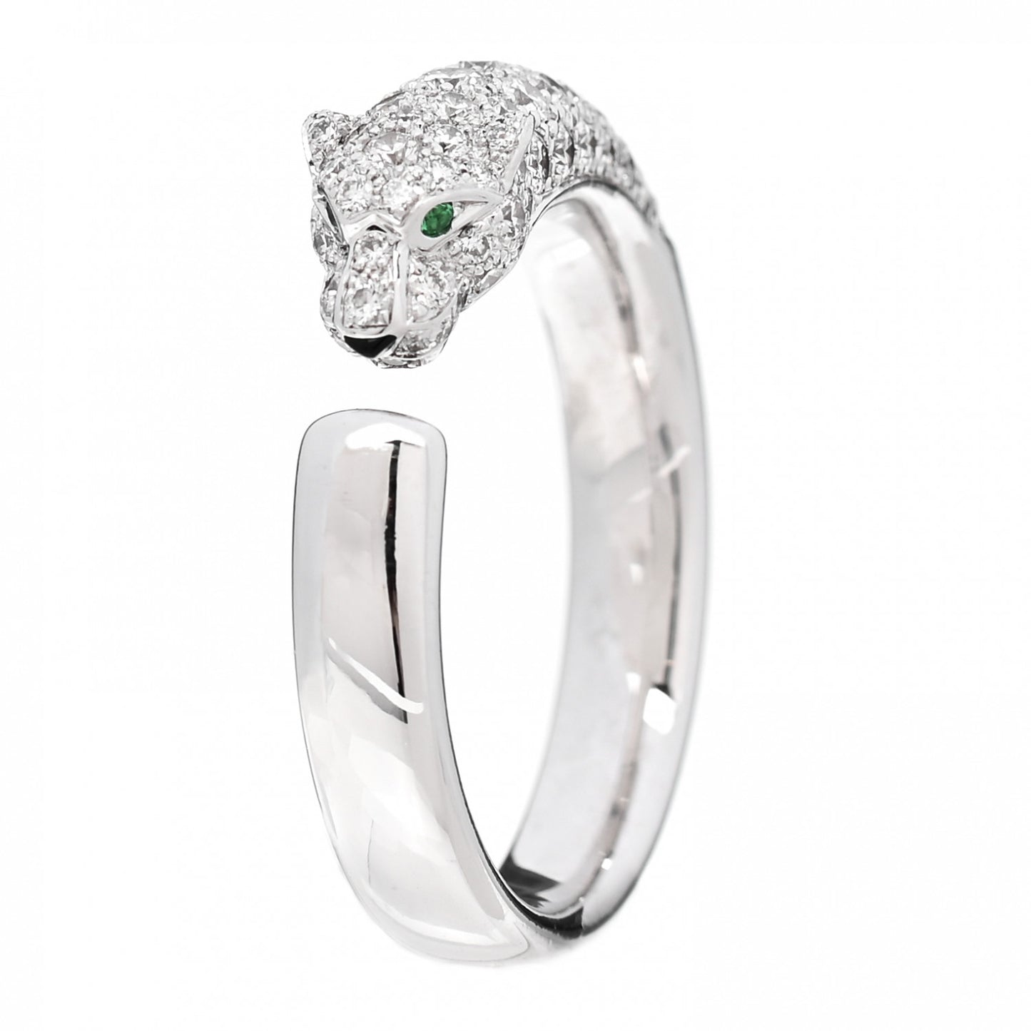 18K White Gold Diamond Black Onyx Emerald Panthere De Cartier Ring 61 9.75