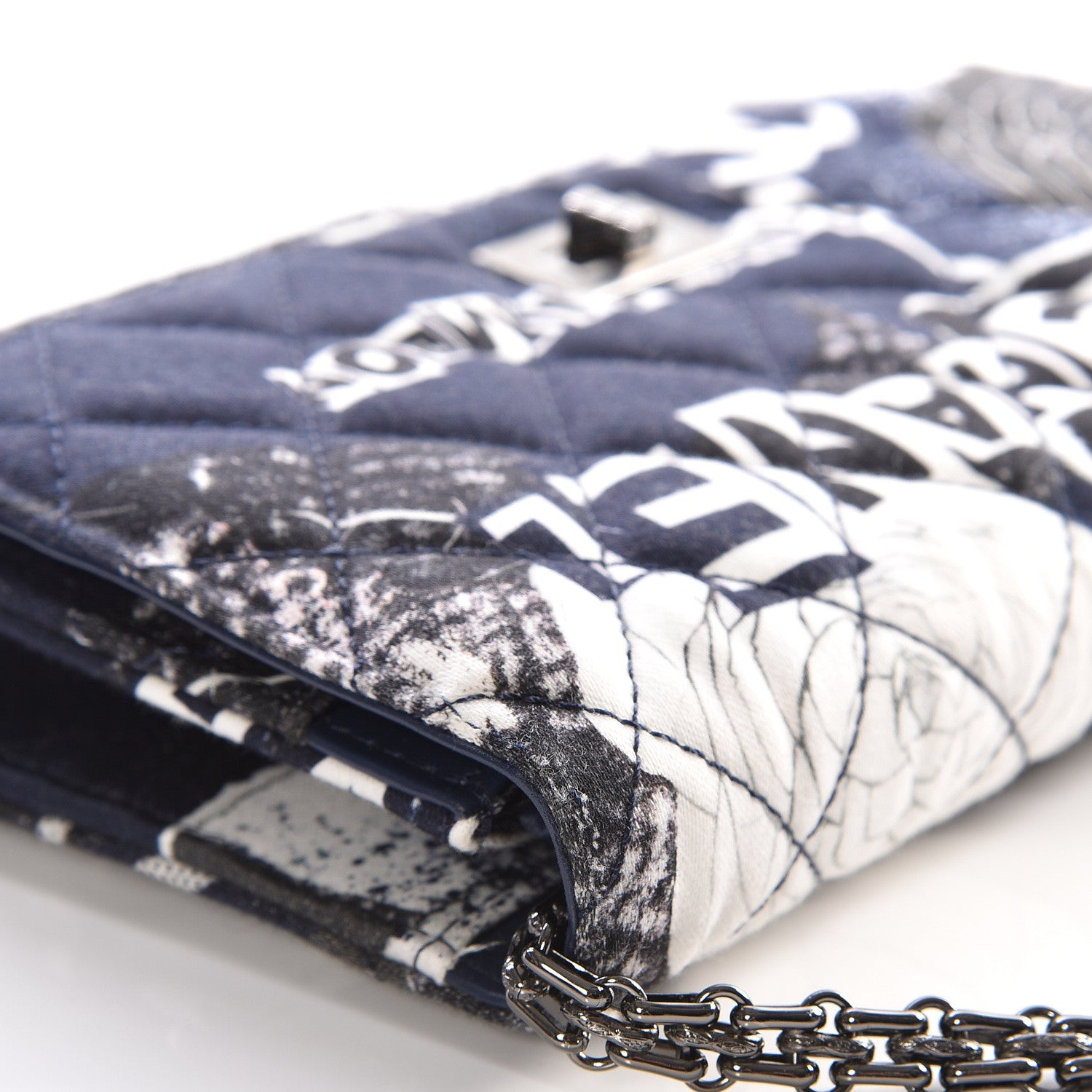 Chanel Canvas Printed Quilted 2.55 Reissue Wallet On Chain WOC White Black Navy Blue 10 of 14