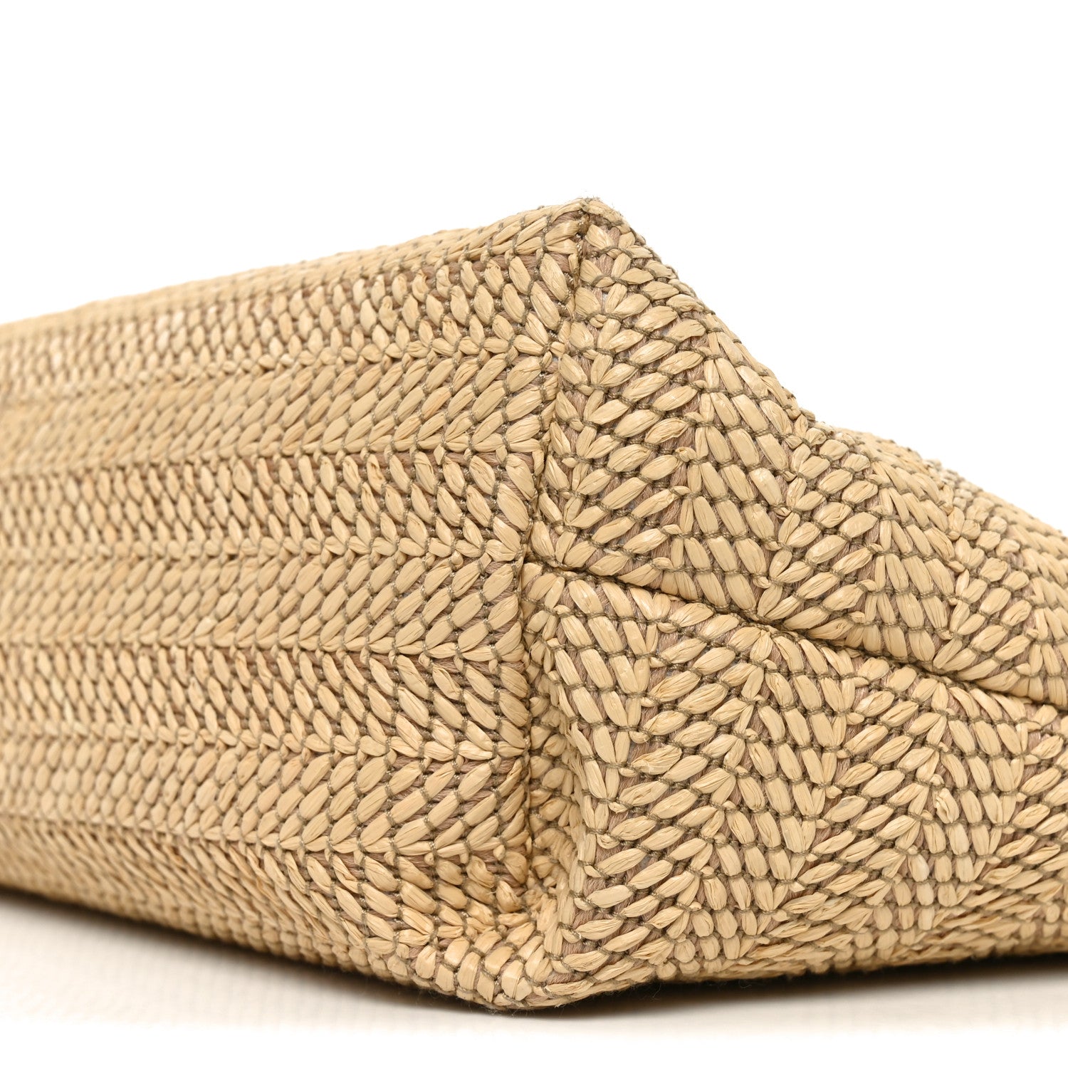 Gucci Raffia Woven Logo Patch Medium Tote Bag Natural Brown