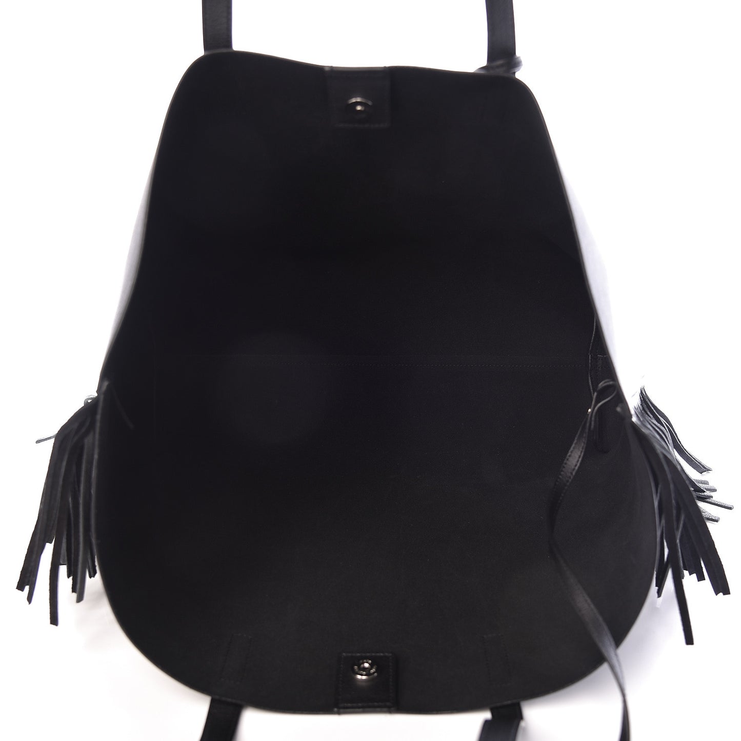 Calfskin Large Fringe Shopping Tote Black