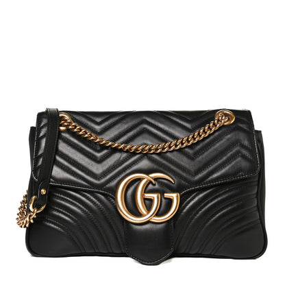 Gucci Calfskin Matelasse Medium GG Marmont Shoulder Bag Black 1 of 11