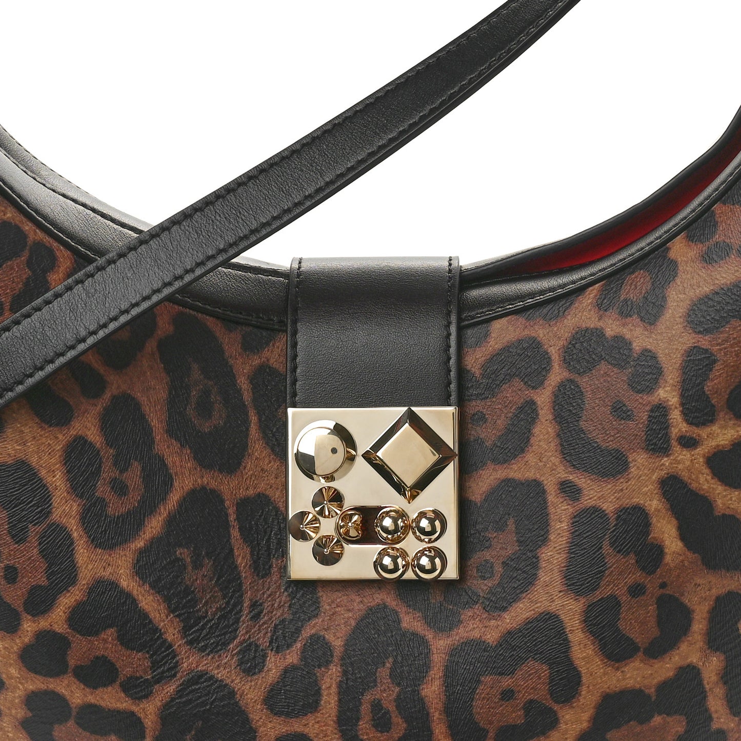 Calfskin Leopard Print Carasky Shoulder Bag Black