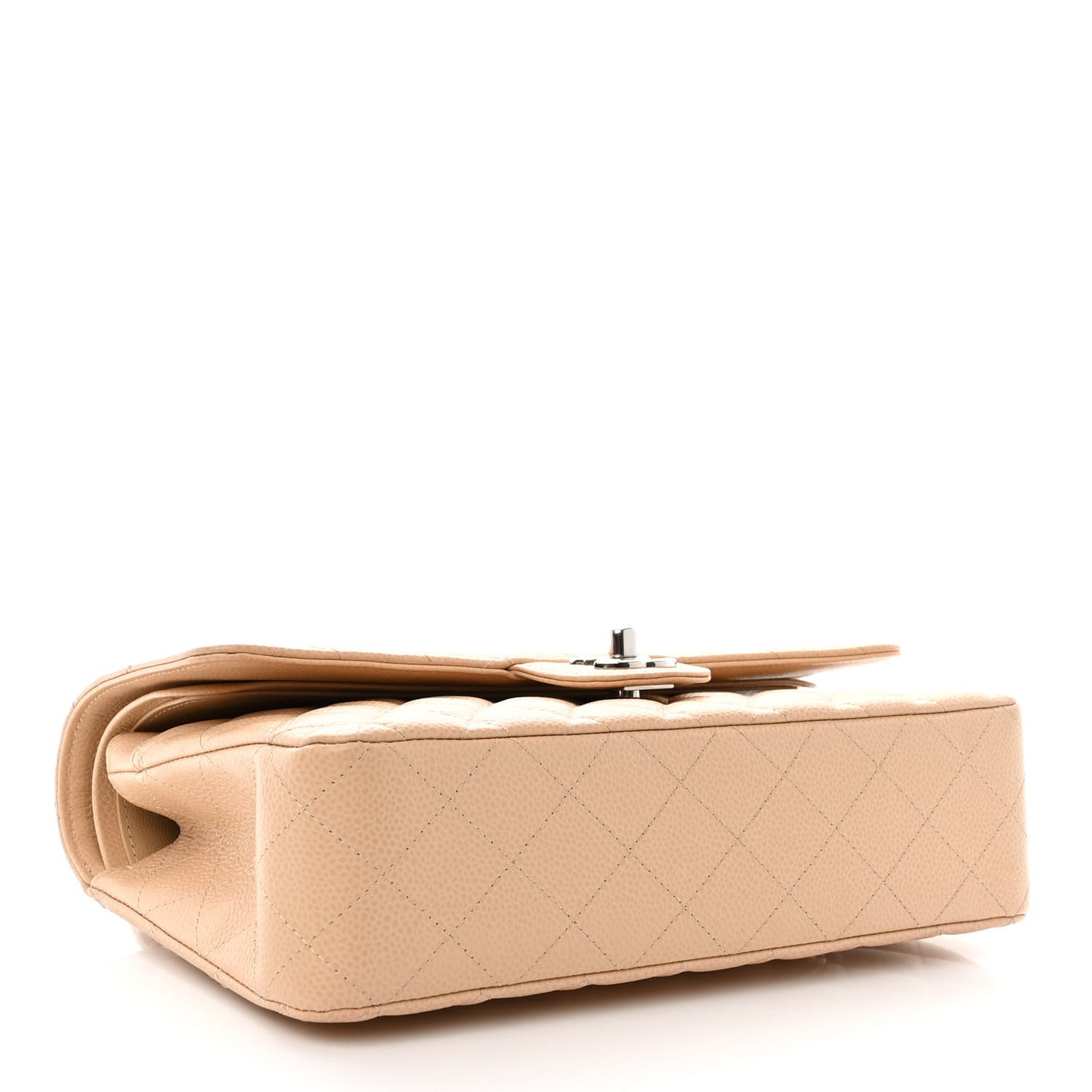Caviar Quilted Medium Double Flap Beige