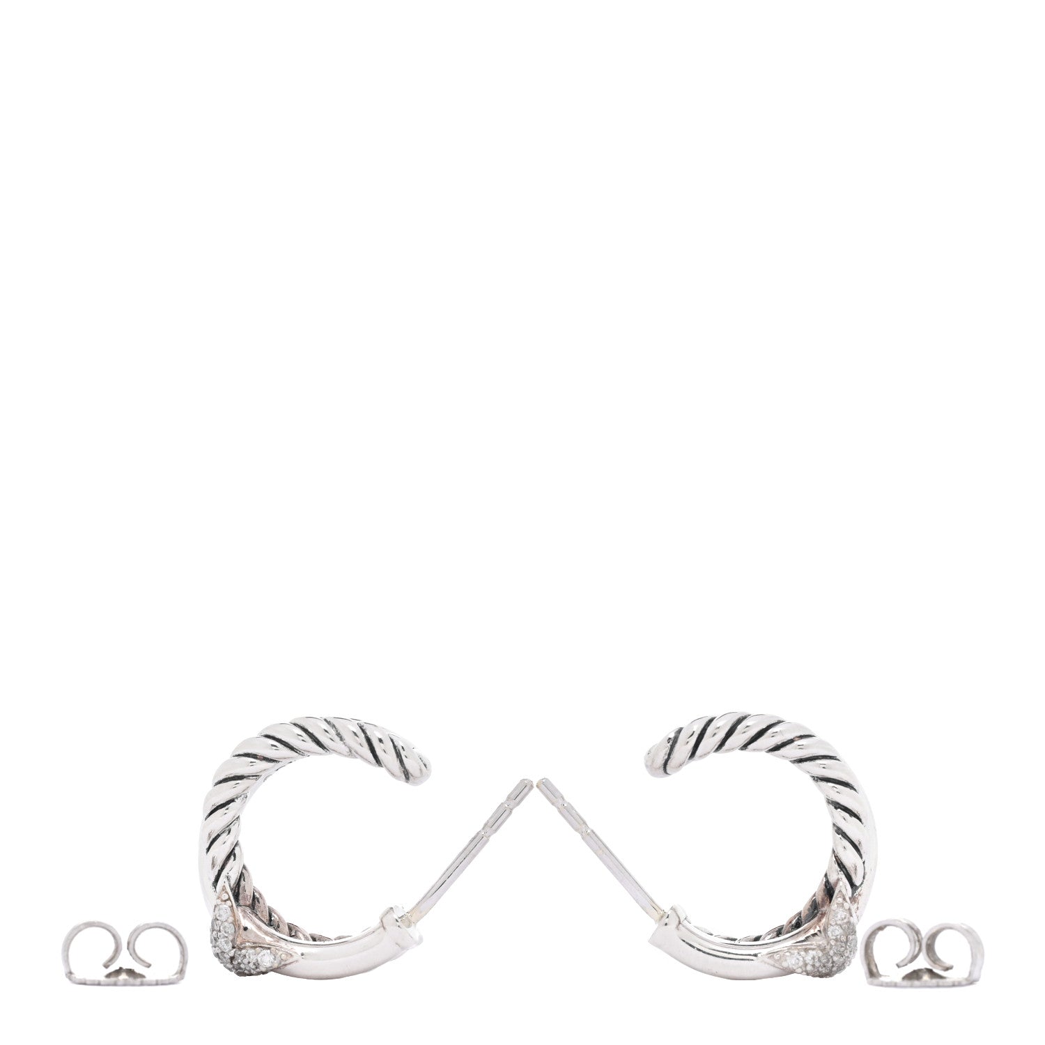 David Yurman Sterling Silver Diamond Cable Classics X Hoop Earrings 3 of 4