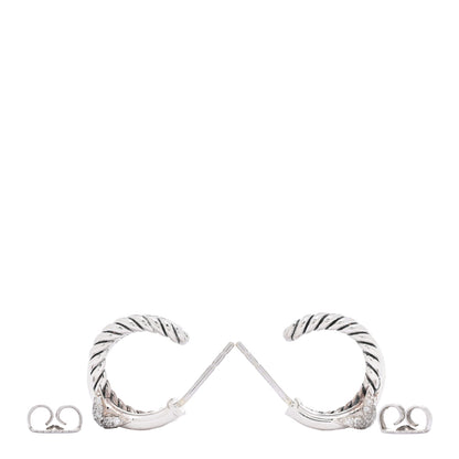 David Yurman Sterling Silver Diamond Cable Classics X Hoop Earrings 3 of 4