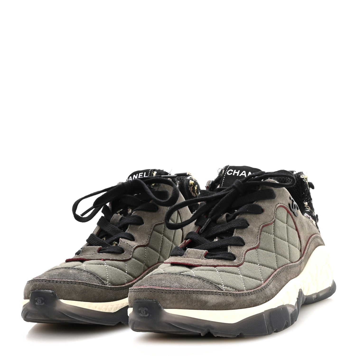 Chanel Tweed Suede Calfskin Grained Calfskin Womens CC Sneakers 40 40 Grey Black Multicolor 4 of 10