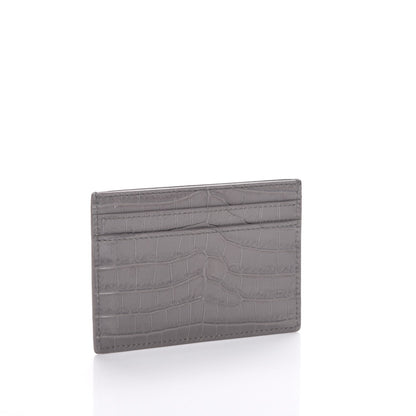 Saint Laurent Calfskin Crocodile Embossed Monogram Card Case Fog 3 of 8