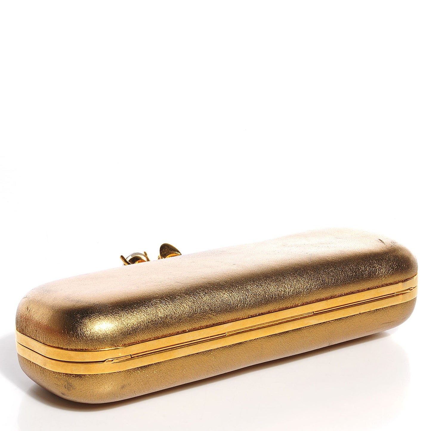 Metallic Leather Skull Knuckle Box Long Clutch Gold