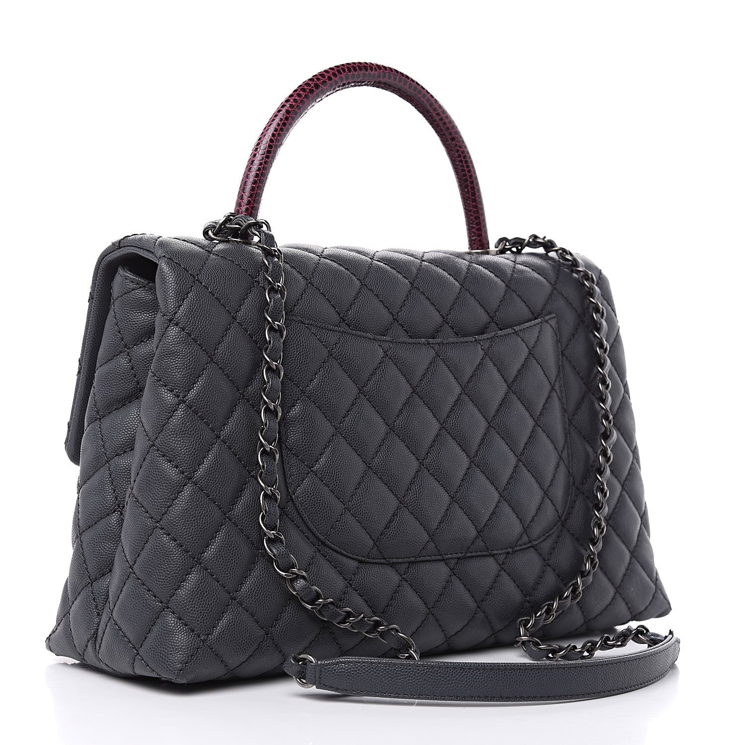 Chanel Caviar Lizard Quilted Medium Coco Handle Flap Grey 3 of 11