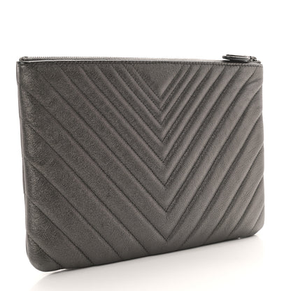 Chanel Sheepskin Chevron Quilted Medium Cosmetic Case Dark Silver 3 of 8