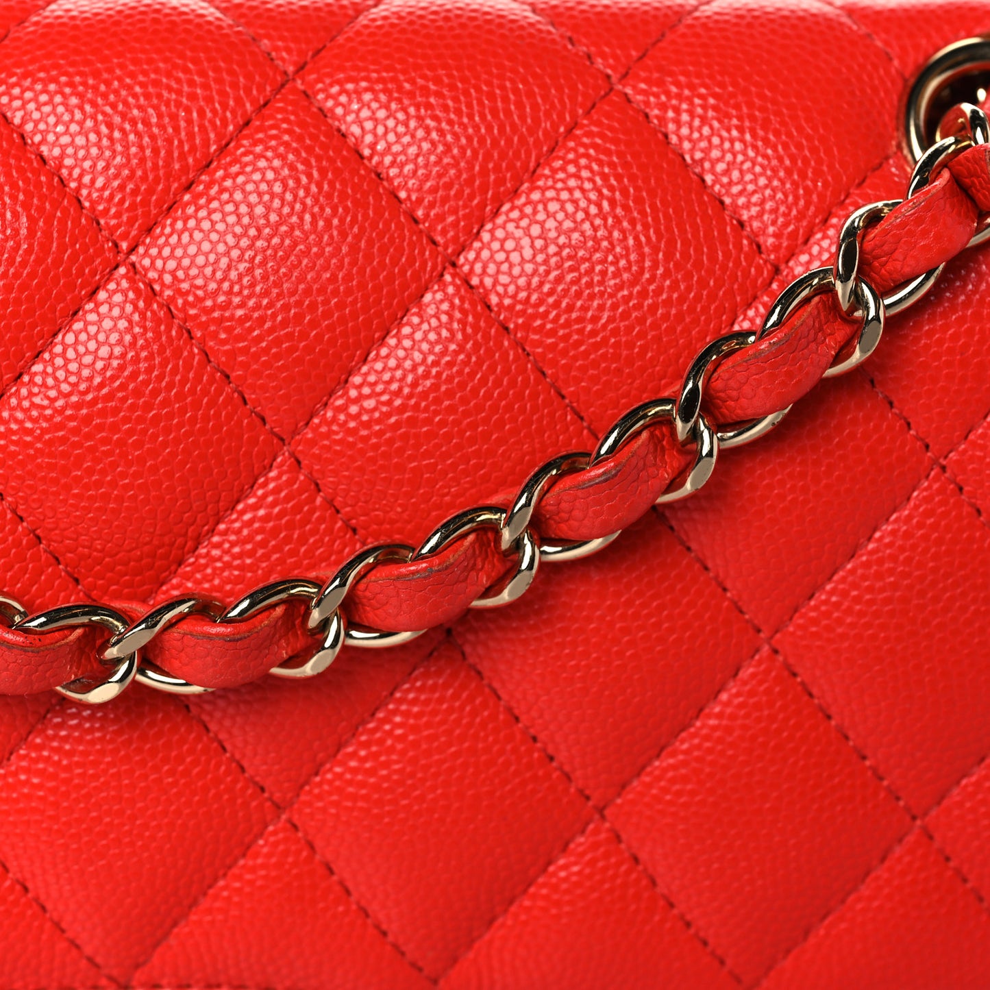 Caviar Quilted Medium Double Flap Red