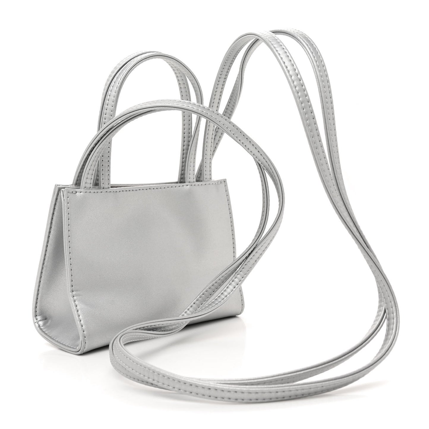Metallic Vegan Leather Small Shopping Bag Silver