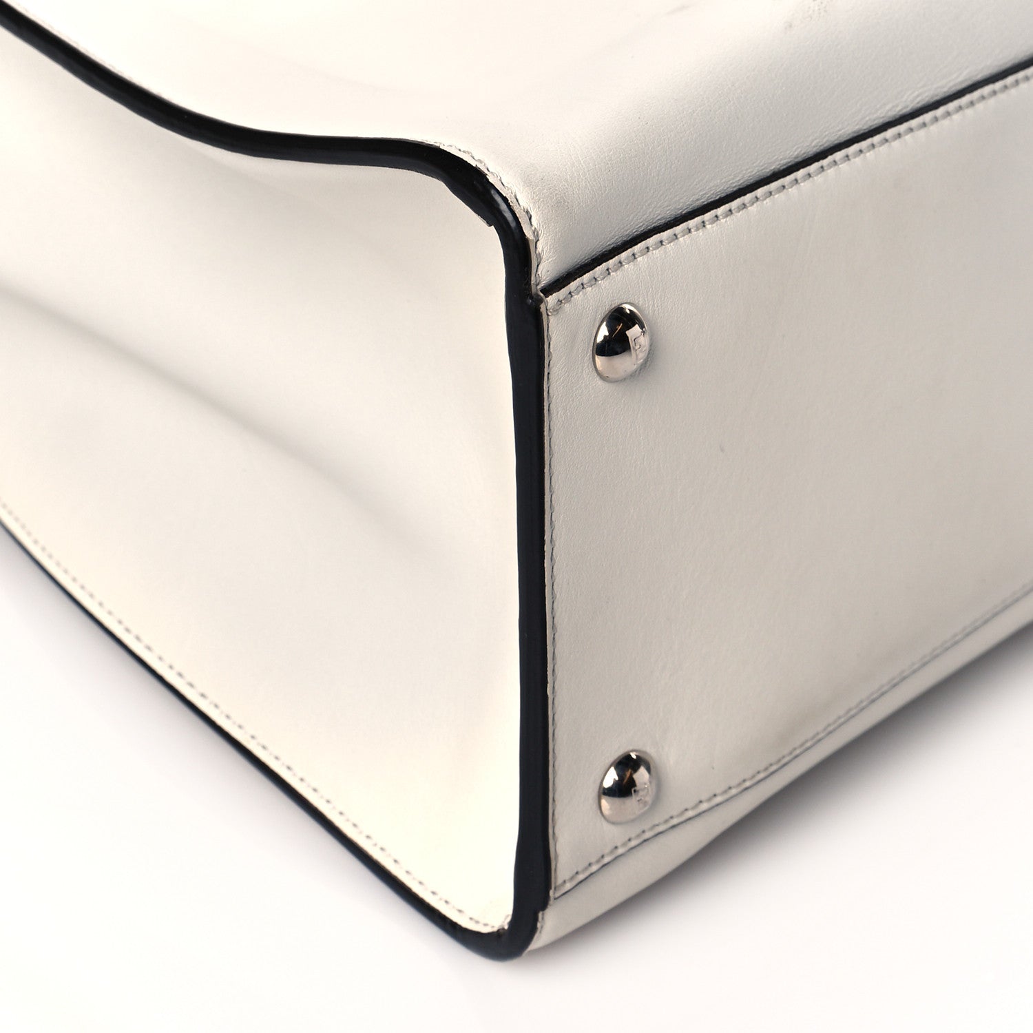 Fendi Vitello Seta Glazed Fabric FF 1974 Medium Peekaboo X-Lite White Ice Mogano Panna 7 of 18