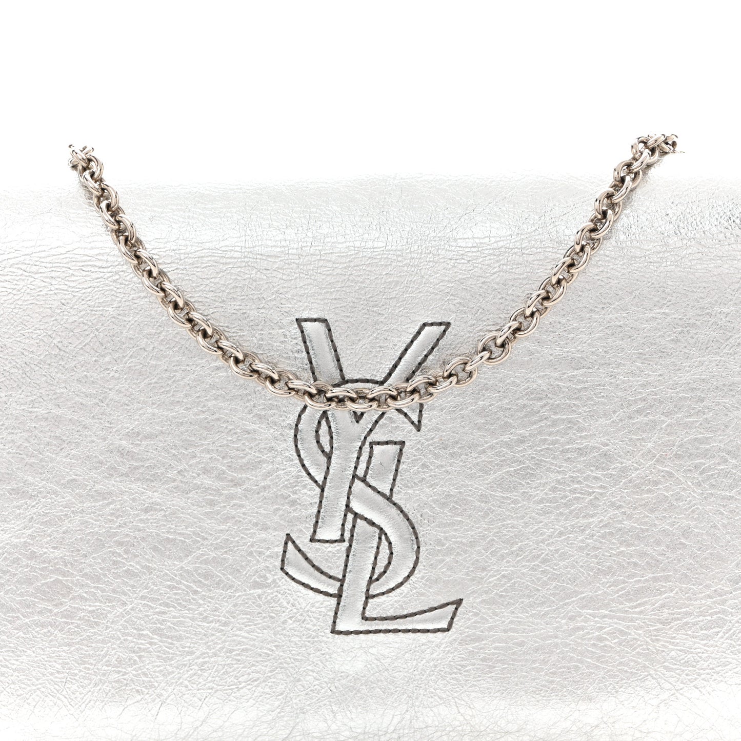 Metallic Crinkled Calfskin Belle de Jour Chain Clutch Silver