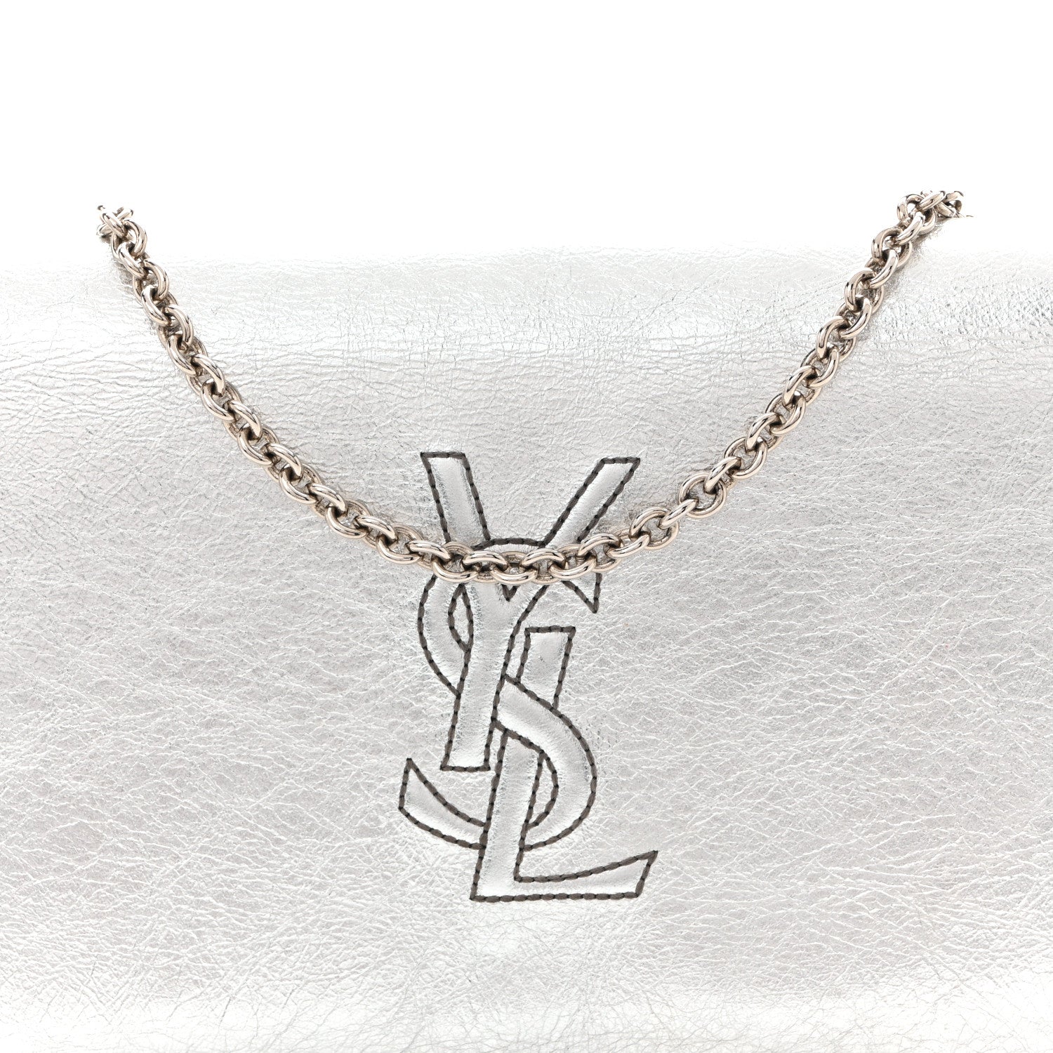 Saint Laurent Metallic Crinkled Calfskin Belle de Jour Chain Clutch Silver 7 of 11