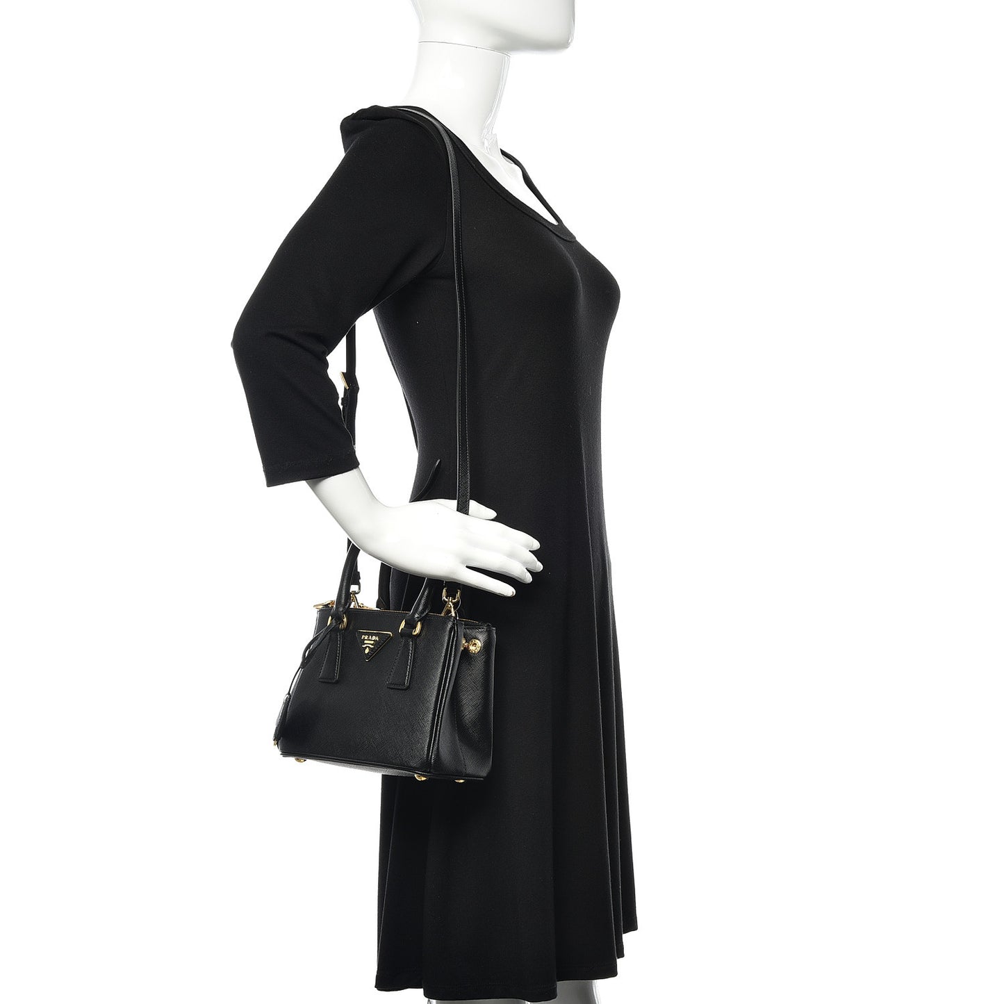 Saffiano Lux Mini Galleria Double Zip Tote Black