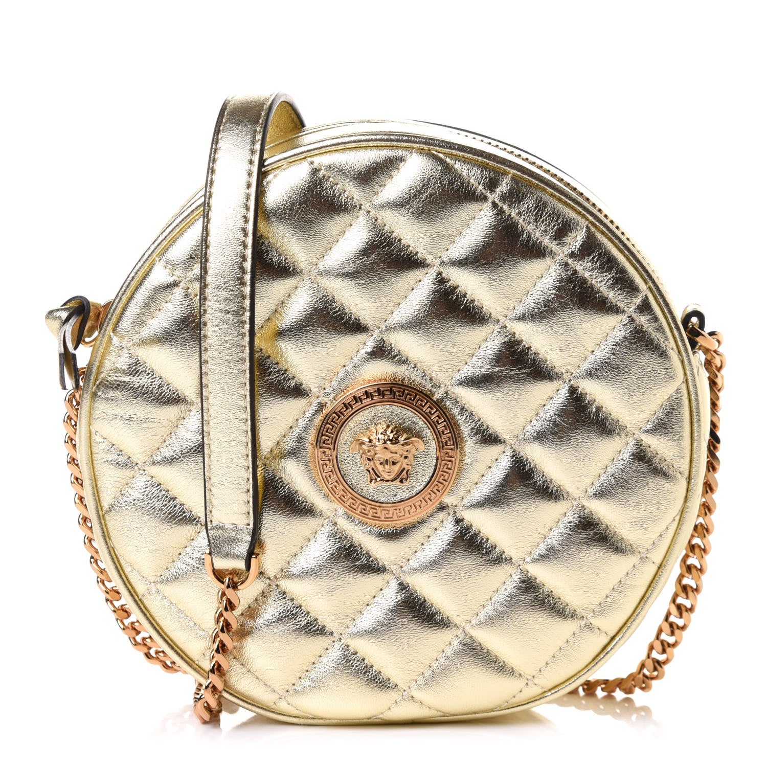 Versace Metallic Nappa Quilted La Medusa Round Camera Bag Gold 1 of 11