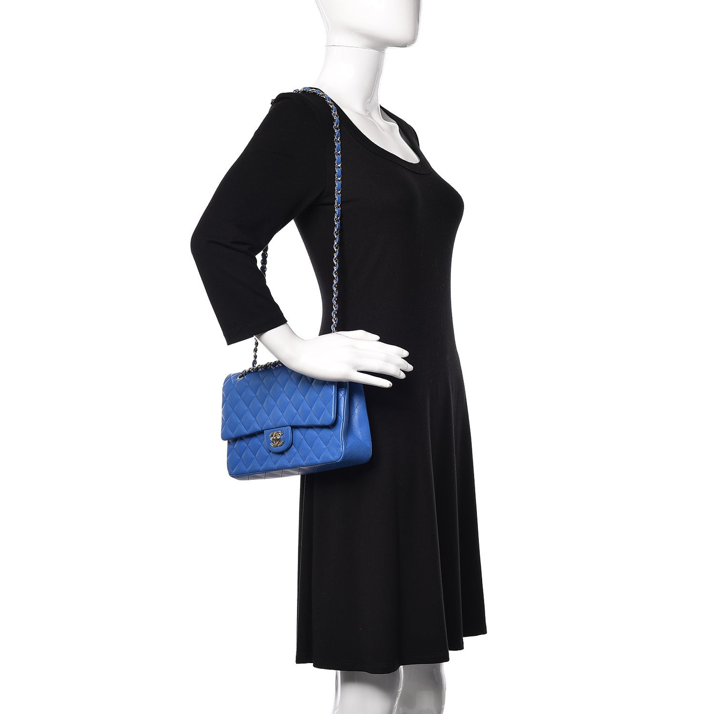 Lambskin Quilted Medium Double Flap Blue