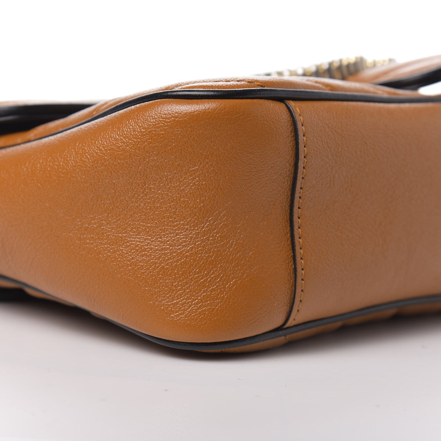 Vintage Effect Calfskin Matelasse Diagonal Small Torchon GG Marmont Shoulder Bag Cognac Black