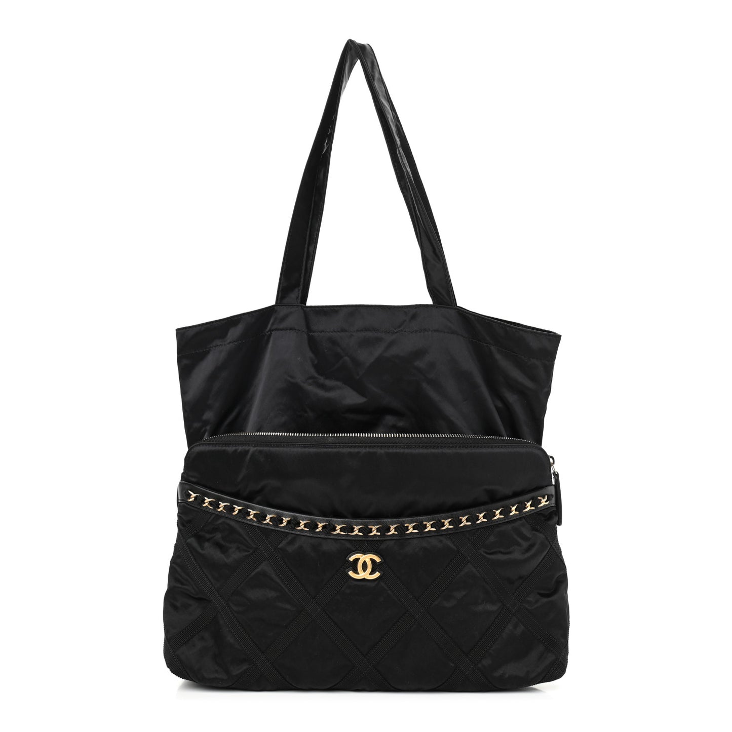 Nylon Grosgrain Large Lifestyle Pouch With Foldable Tote Black