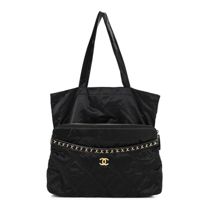 Chanel Nylon Grosgrain Large Lifestyle Pouch With Foldable Tote Black 1 of 12