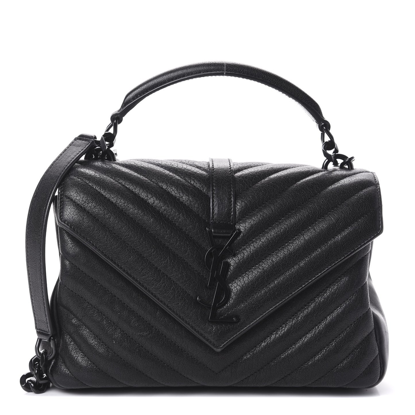 Sheepskin Matelasse Chevron Monogram Monochrome Medium College Bag Black