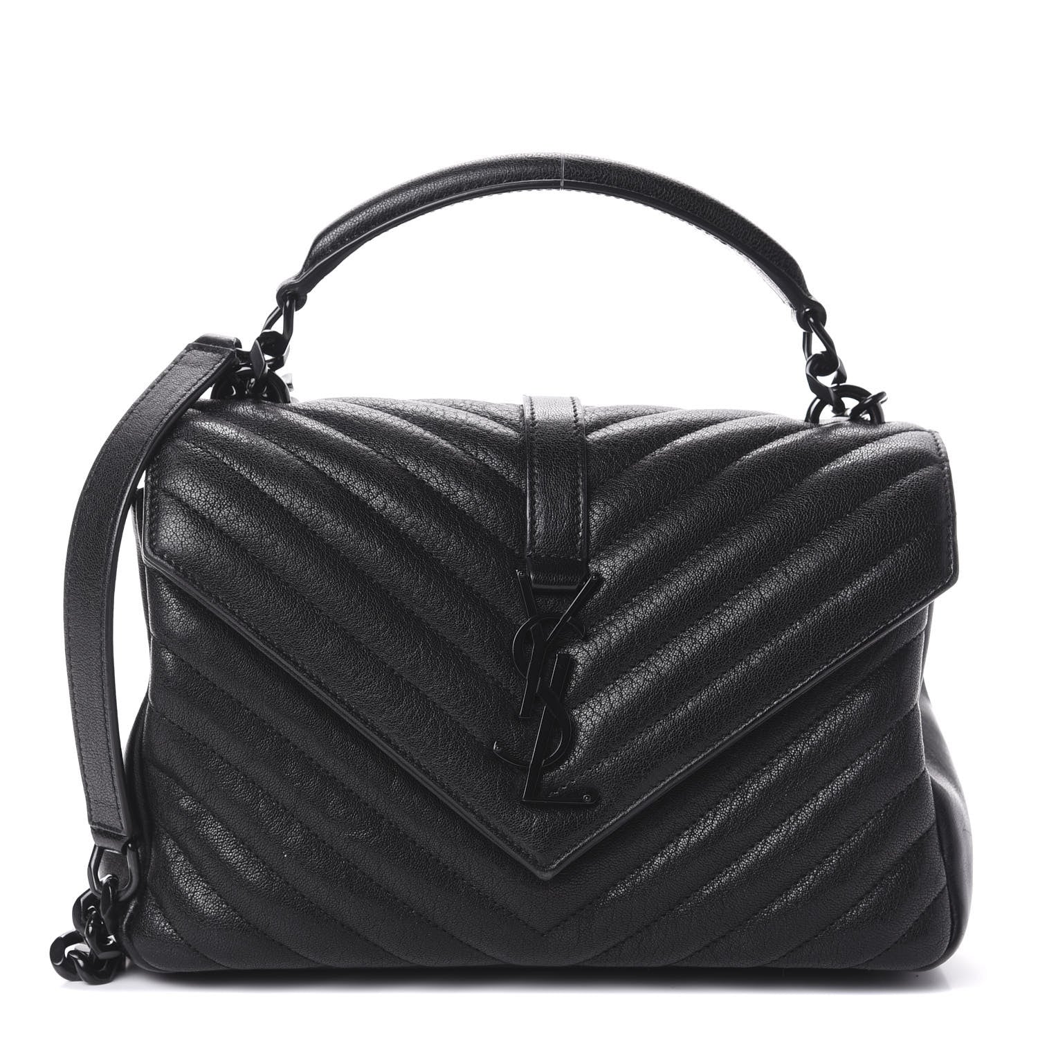 Saint Laurent Sheepskin Matelasse Chevron Monogram Monochrome Medium College Bag Black 1 of 9