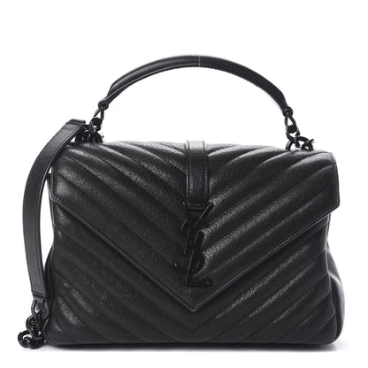 Saint Laurent Sheepskin Matelasse Chevron Monogram Monochrome Medium College Bag Black 1 of 9