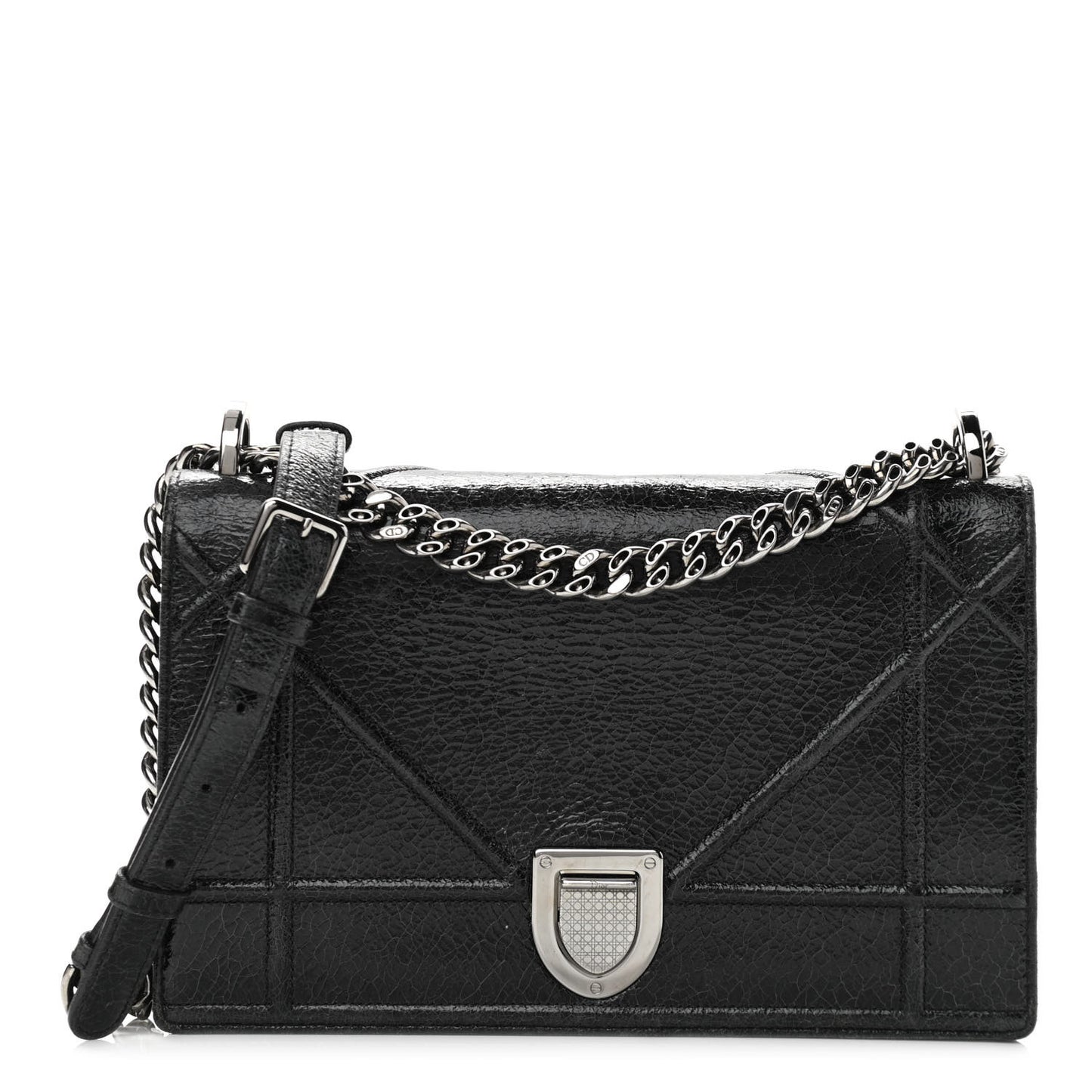 Crackled Deerskin Medium Diorama Flap Bag Black