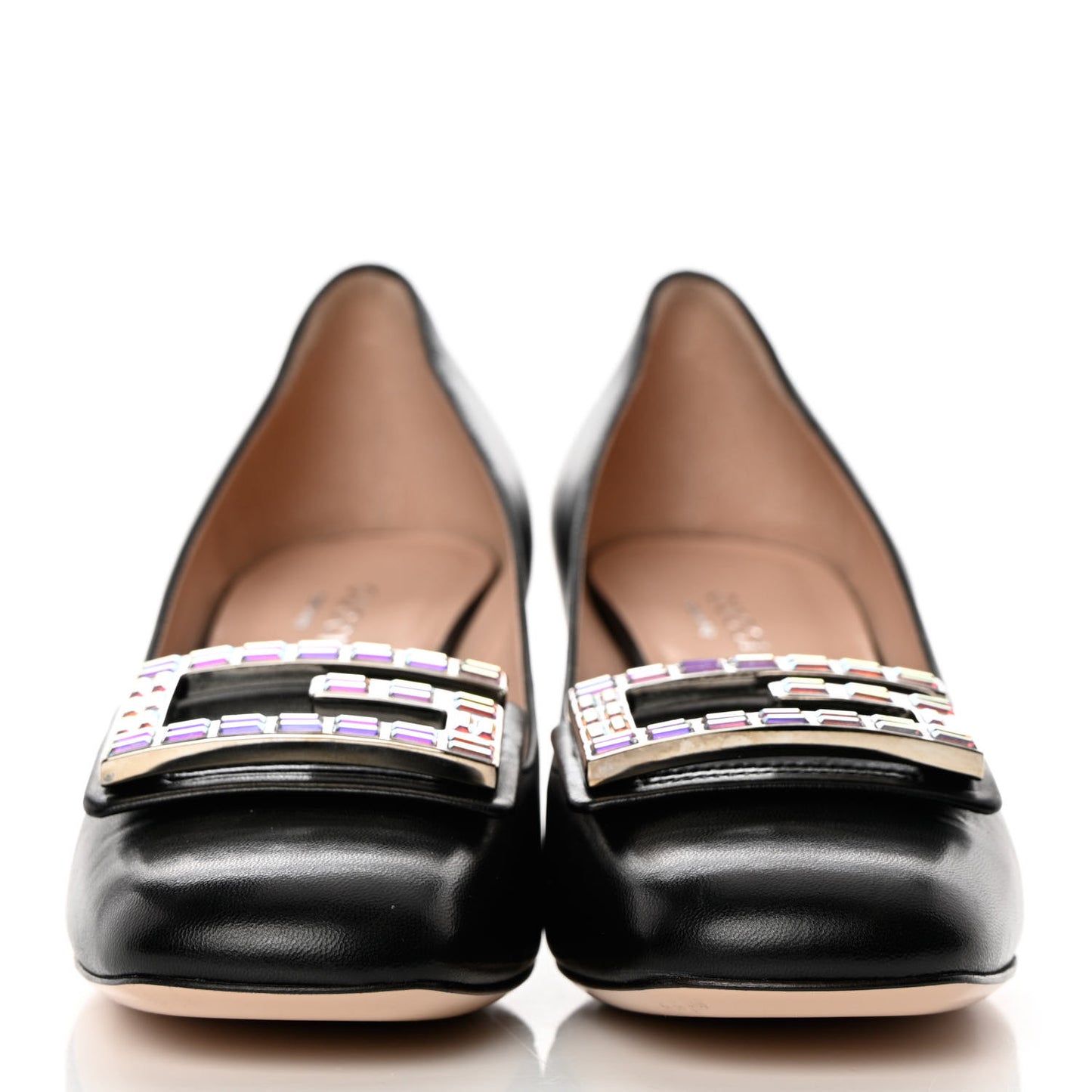 Malaga Kid Crystal Square G Madelyn Mid Heel Loafer Pumps 36.5 Black