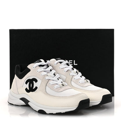 Chanel Mesh Suede Grained Calfskin Womens CC Sneakers 39.5 White Black 11 of 11