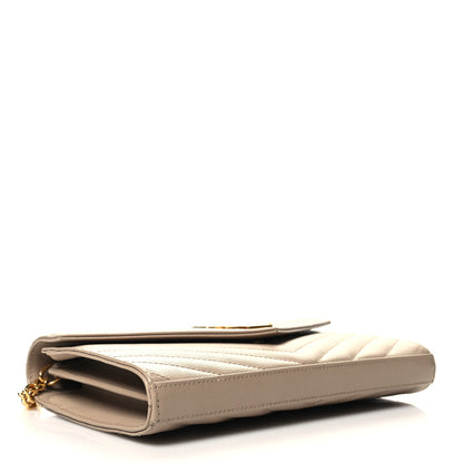 Saint Laurent Grain De Poudre Matelasse Chevron Monogram Chain Wallet Dark Beige 4 of 10