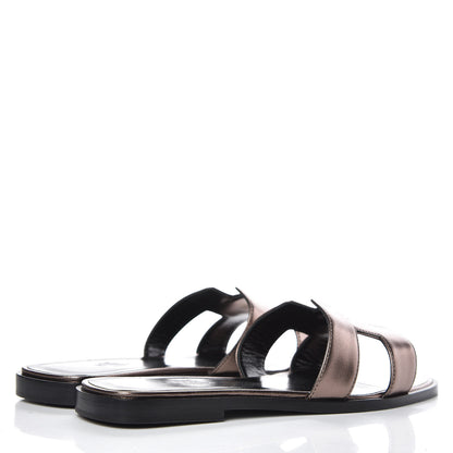 Hermes Metallic Nappa Oran Sandals 37 Or Vieilli 4 of 7