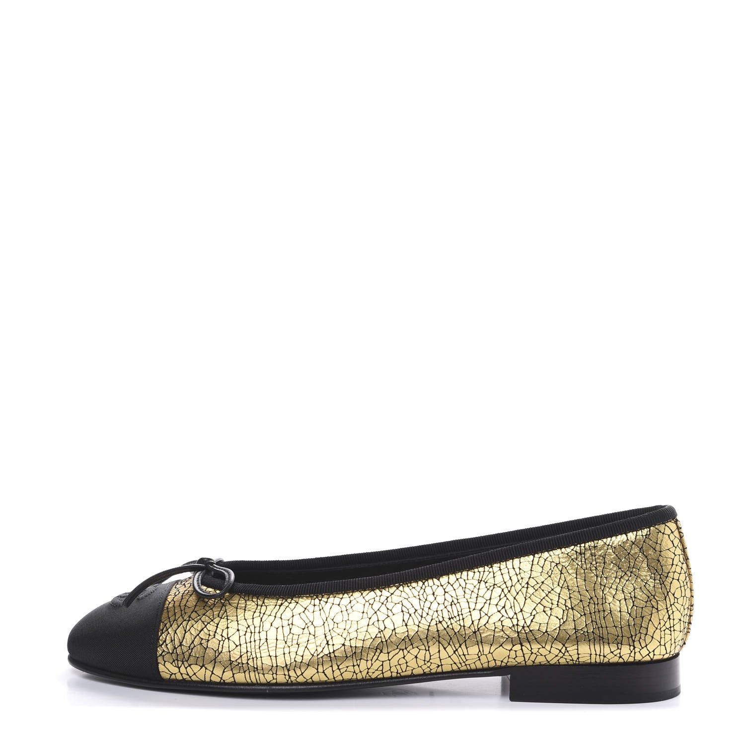 Chanel Metallic Calfskin Cap Toe CC Ballerina Flats 38 Gold 1 of 9