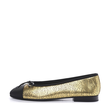 Chanel Metallic Calfskin Cap Toe CC Ballerina Flats 38 Gold 1 of 9