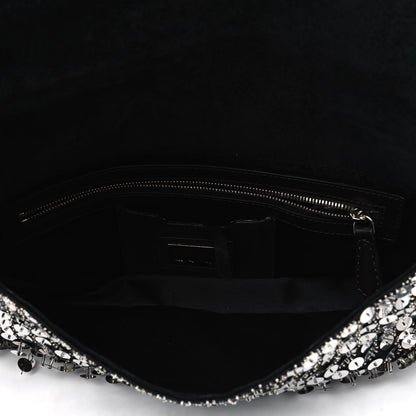 Fendi Sequin Beaded Baguette Silver Dark Brown 4 of 9