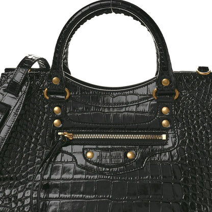 Balenciaga Shiny Supple Calfskin Crocodile Embossed Brass Hardware Neo Classic City Black 7 of 10