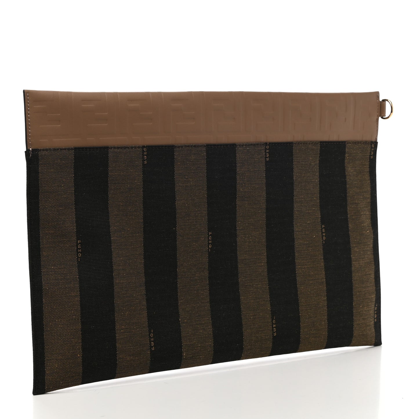 Fabric Jaquard Calfskin Pequin FF Embossed Zip Flat Pouch Tobacco