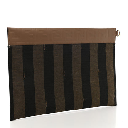 Fendi Fabric Jaquard Calfskin Pequin FF Embossed Zip Flat Pouch Tobacco 3 of 8
